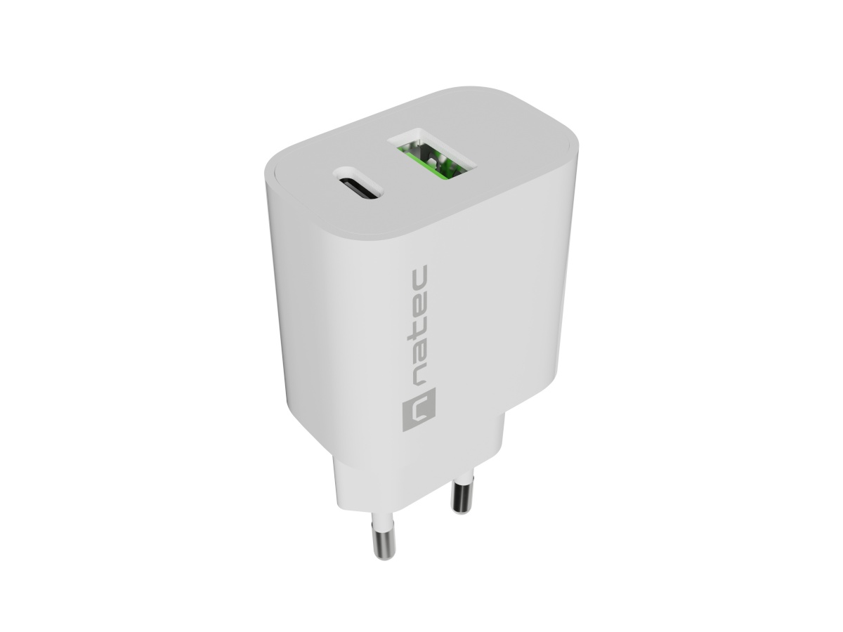 Natec Ribera USB Charger 1X USB-A + 1X USB-C 20W, valge