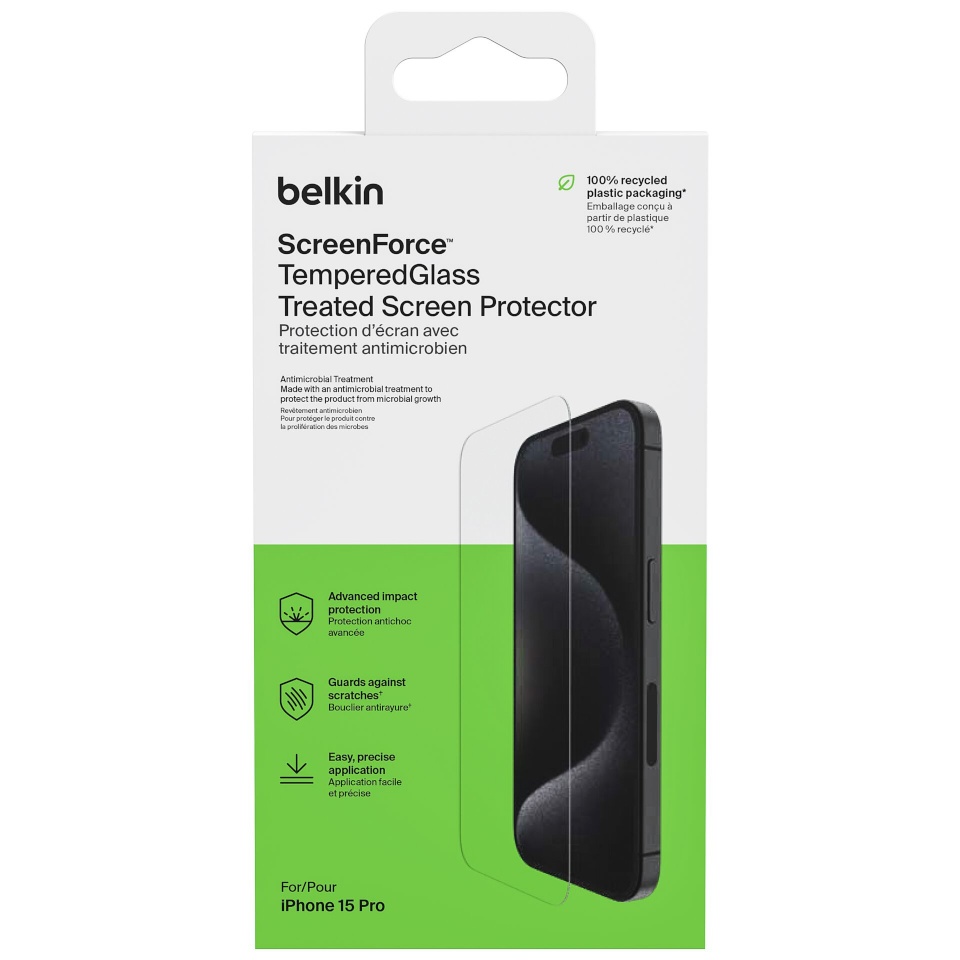 Belkin ekraani kaitsekile Screenforce Tempered Gl. antibact. iPhone 15 Pro OVA137ZZ
