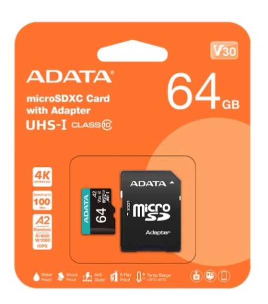 ADATA mälukaart 64GB Premier Pro MICROSDXC + Adapter