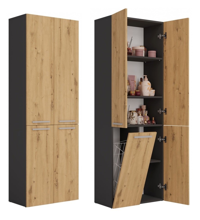 Top E Shop vannitoakapp NEL 1K DD ANT/ART KP bathroom storage cabinet Graphite, Oak