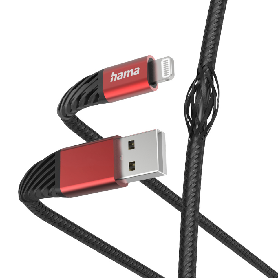 Hama laadimiskaabel Cable "Extreme" USB-A/Lightning 1.5m, must/punane