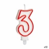 BGB Party Küünal Sünnipäev Numbrid 3 punane valge (12 Ühikut)
