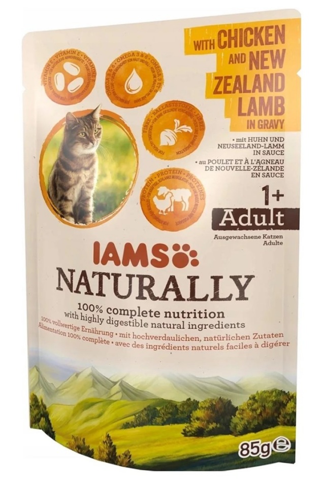 Eukanuba kassitoit IAMS Naturally Adult with Chicken and New Zealand Lamb in Gravy, 85g