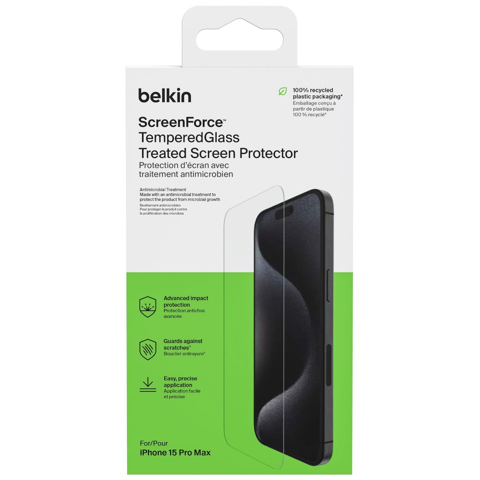 Belkin ekraani kaitsekile Screenforce Tempered Gl. antib.iPhone 15 Pro Max OVA137ZZ