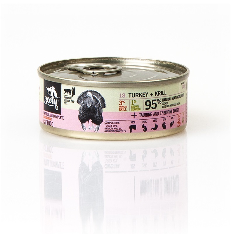 3coty kassitoit Turkey with Krill Coat Support, 80g