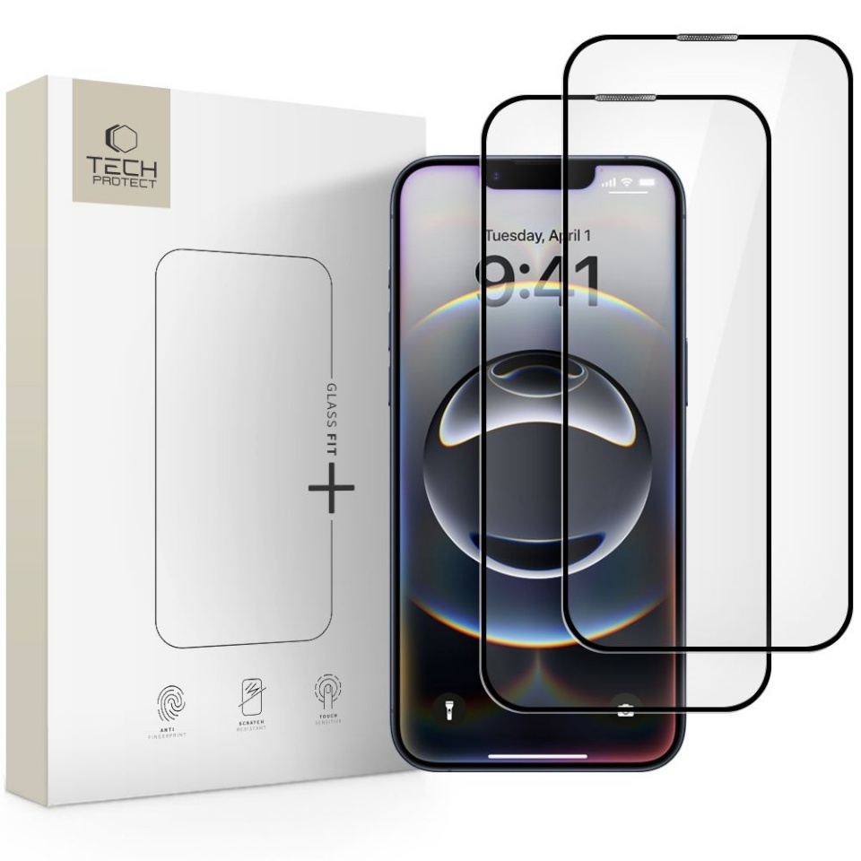 SZKŁO HARTOWANE Tech-Protect GLASS FIT+ 2-PACK iPhone 13 / 13 Pro / 14 / 16E Black