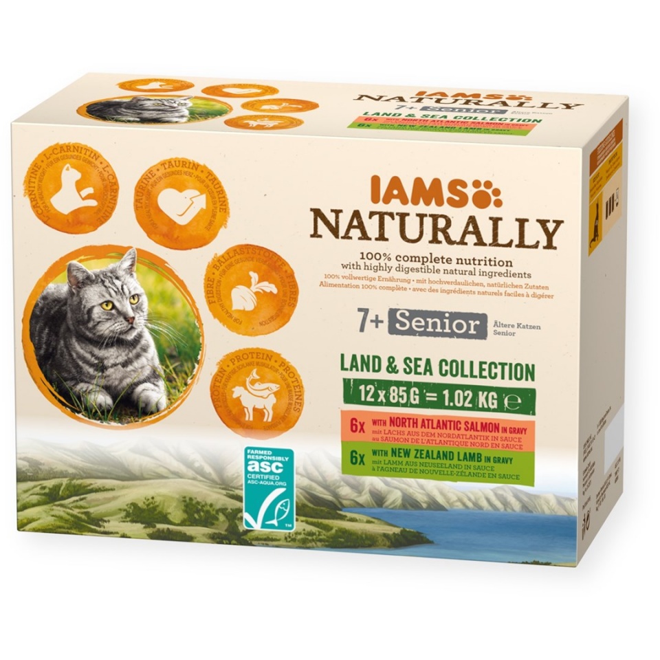 Eukanuba kassitoit IAMS Naturally Senior Land & Sea Collection, 12x 85g