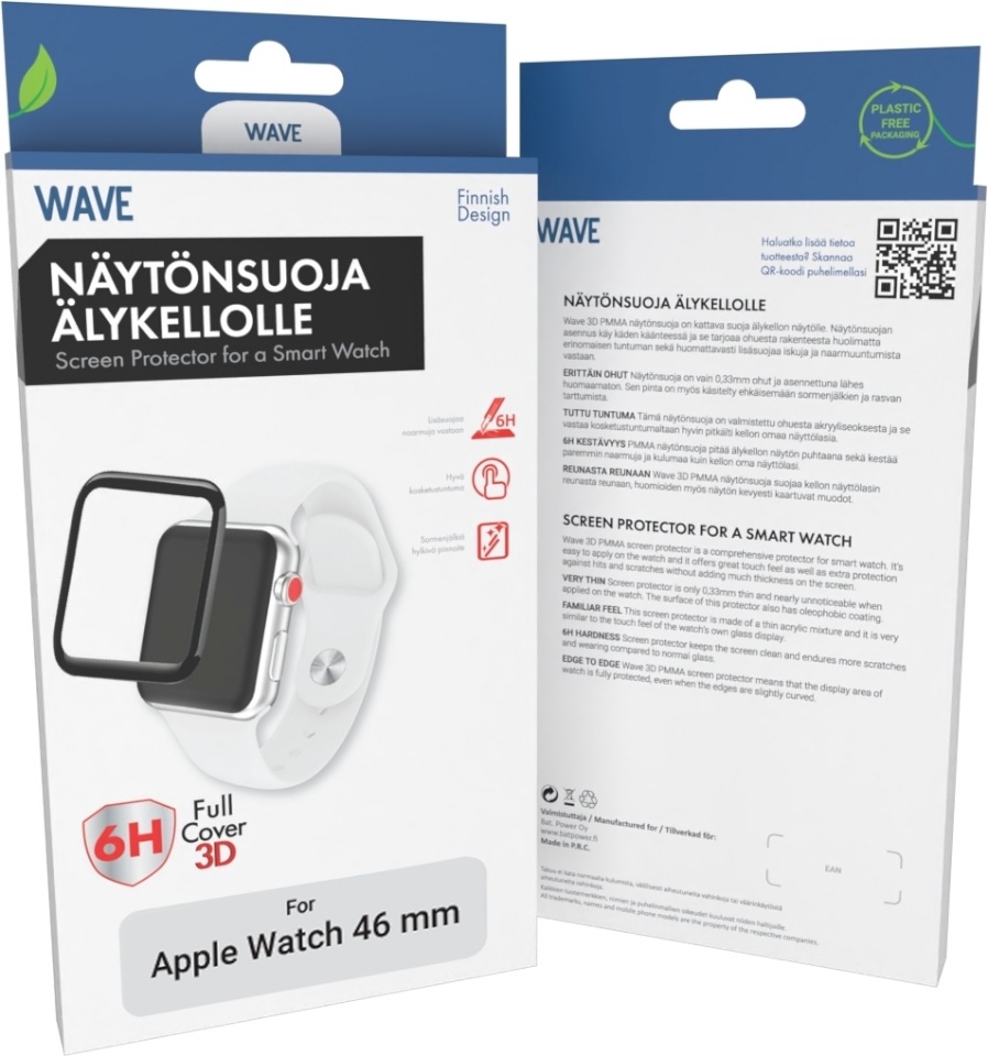 Laineline kaitseklaas 3D PMMA, Apple Watch 46mm, must raam