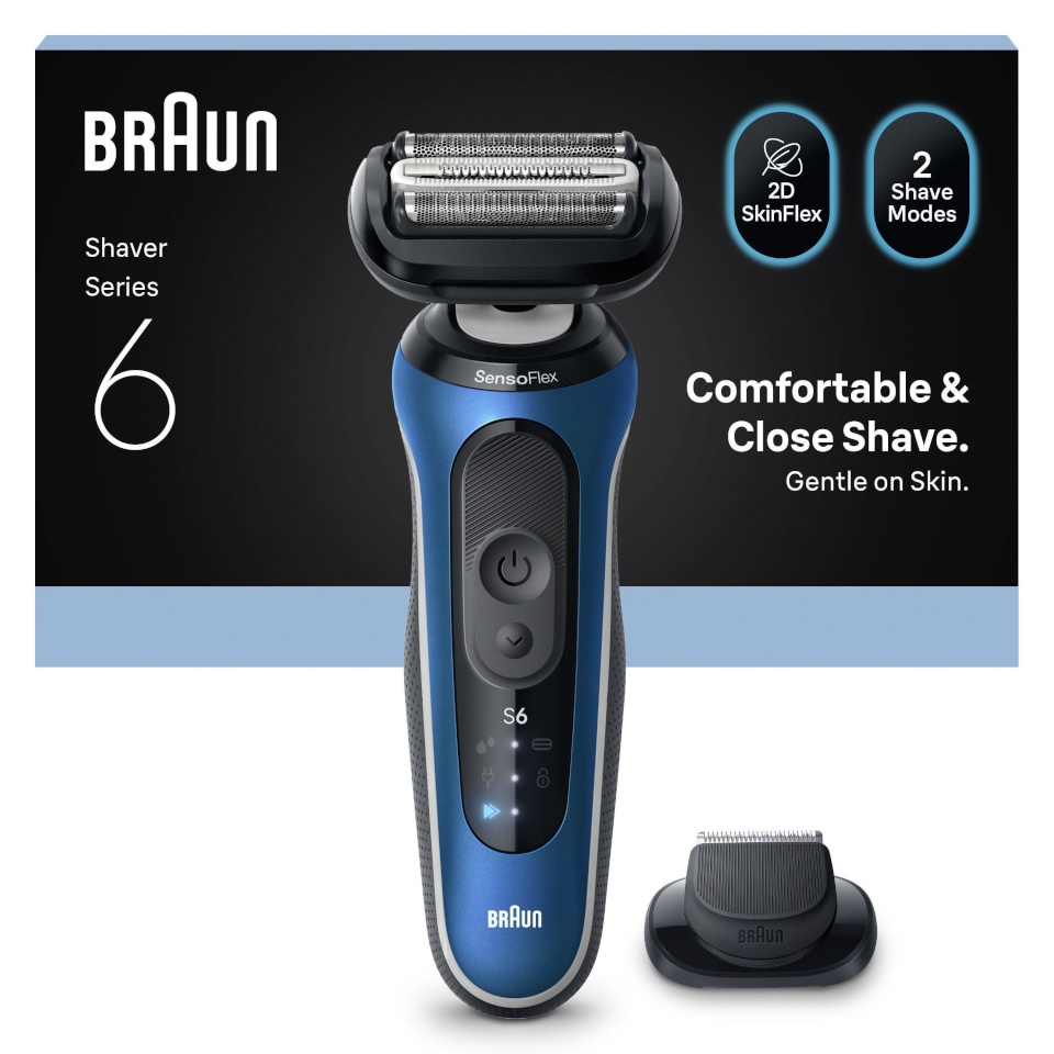 Braun pardel Series 6, 62-B1200S Wet & Dry Shaver with Beard Trimmer Attachment, must/sinine