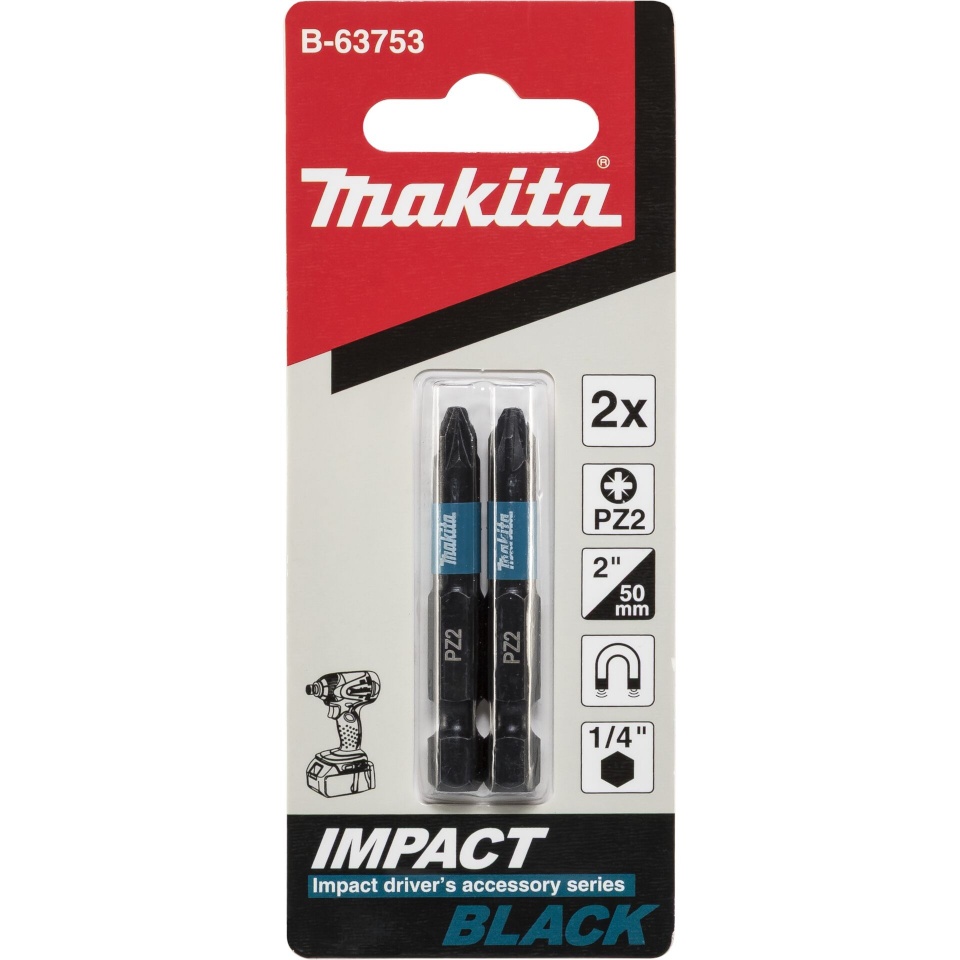 Makita kruvikeerajate komplekt Screw Bit Impact must PZ2, 50mm, 2-osaline