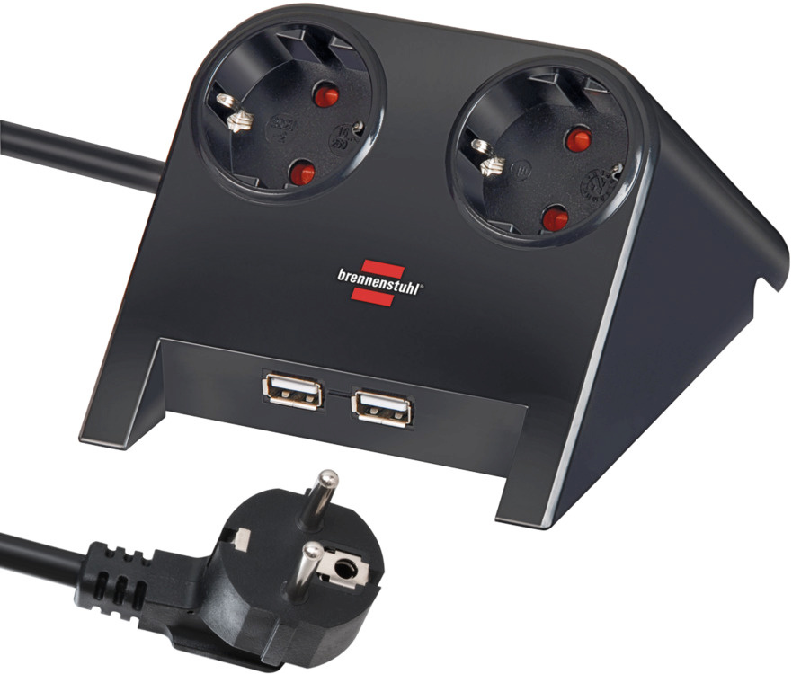 Brennenstuhl pikendusjuhe lauale 2x 2-USB Ports 2100mA 1.8m, must