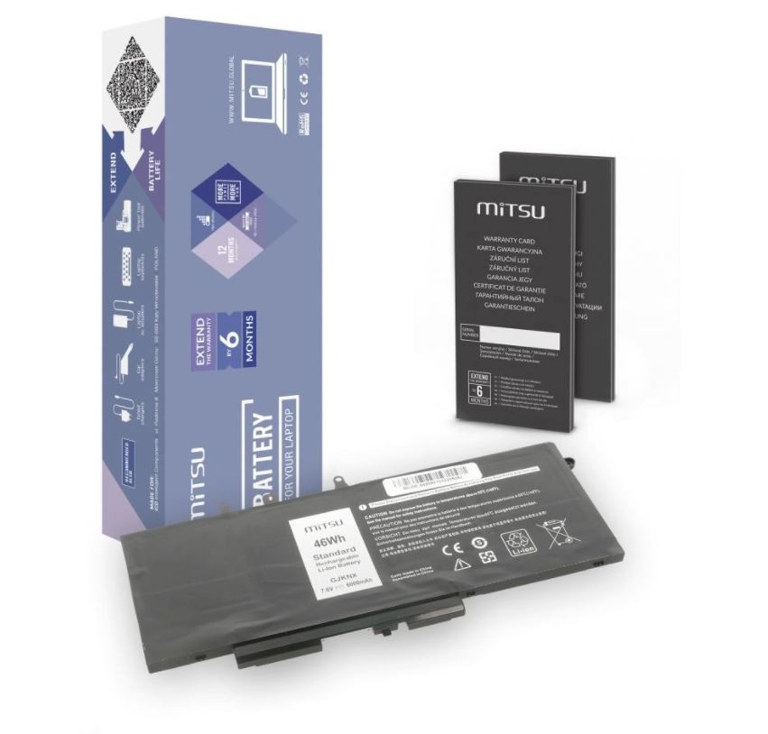 Mitsu sülearvuti aku for Dell Latitude 5490, 5590 6000 mAh (46 Wh) 7.6V