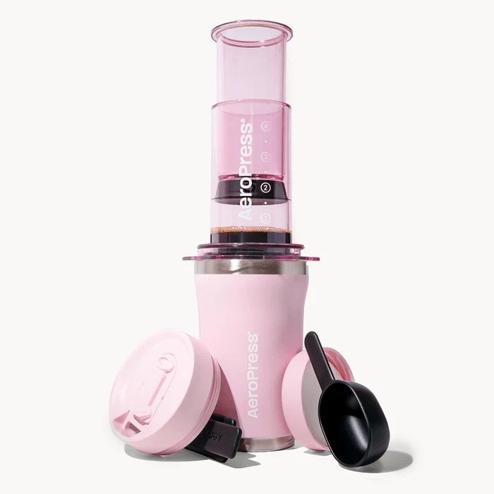 AeroPress espressokann Go Plus Coffee Maker with roosa Thermal Mug 475 ml