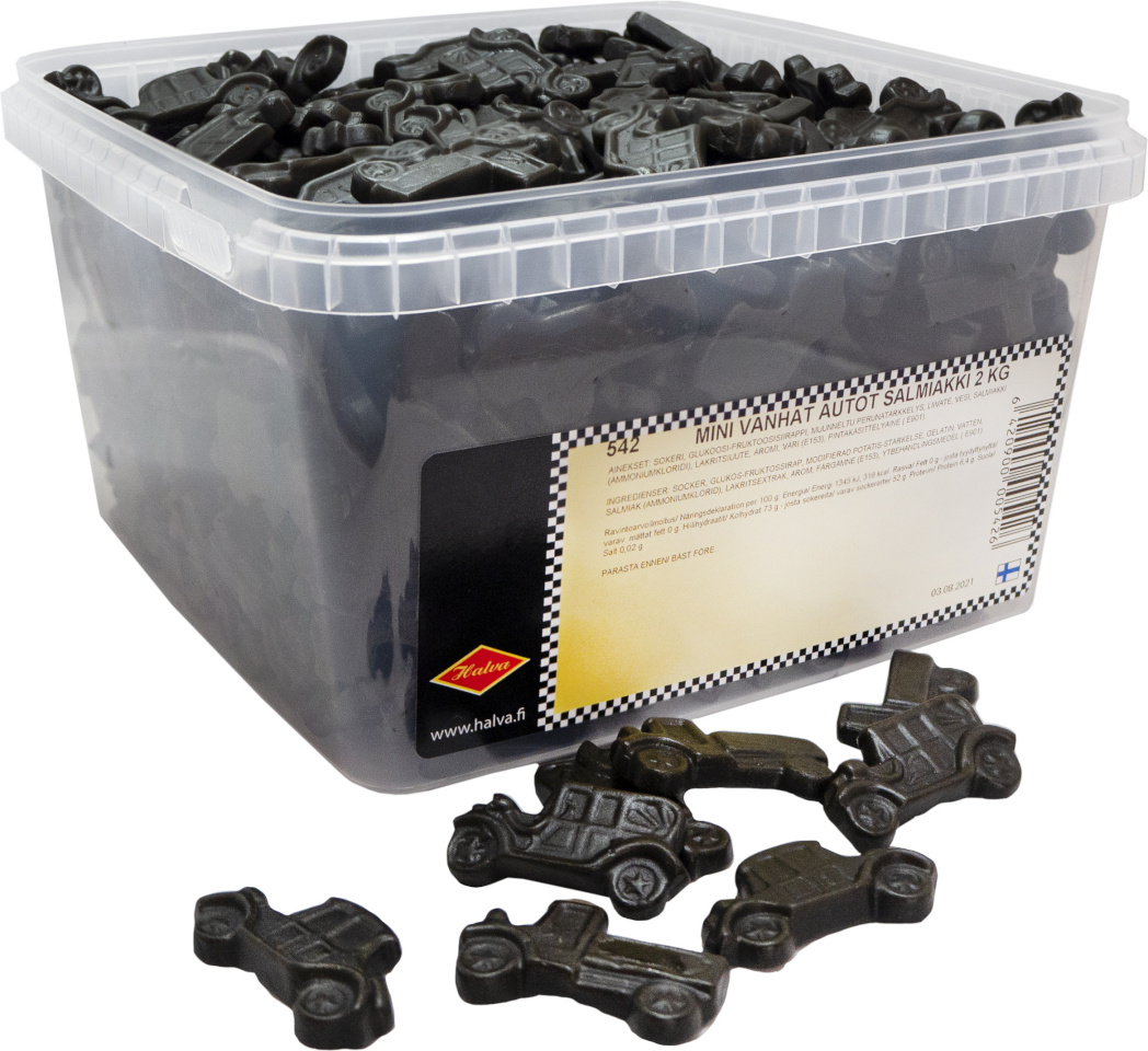Halva lahtised kommid Old Cars Mini Salmiakki, 2kg