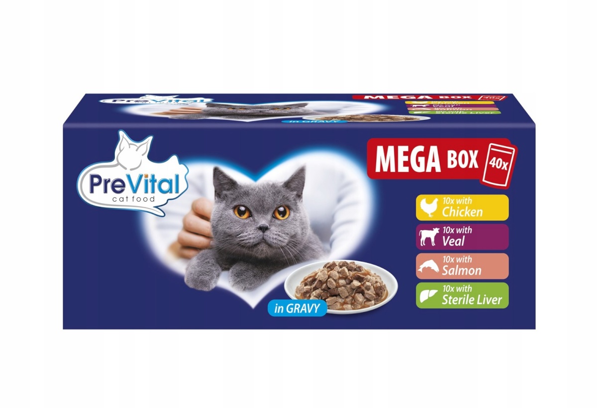 Prevital kassitoit Mega Box Veal, Salmon, Liver, Chicken, 40x100g
