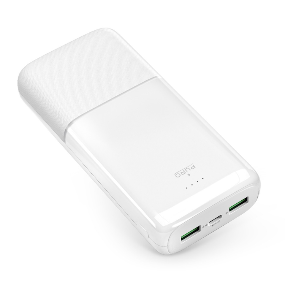 Puro Powerbank 20000mAh 2xUSBA, 1xUSB-C 20W, by valge