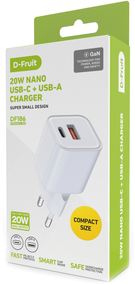 D-Fruit laadija 20W Nano USB/USB-C DF186
