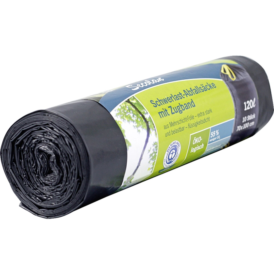 Secolan prügikotid 1x10 Duty Heavy Garbage Bags, drawstring 120L hall/must