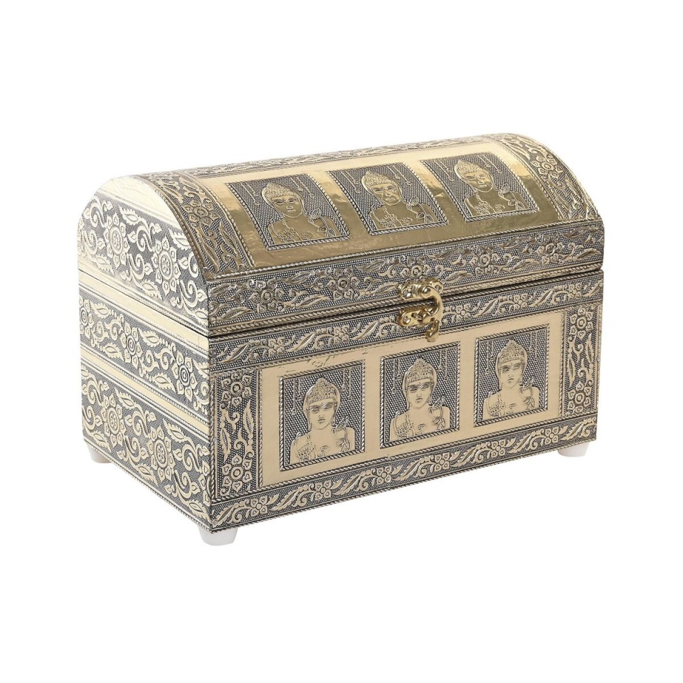 DKD Home Decor Ehteaegas 25x15,5x18cm Šampanja beež Puit Alumiinium