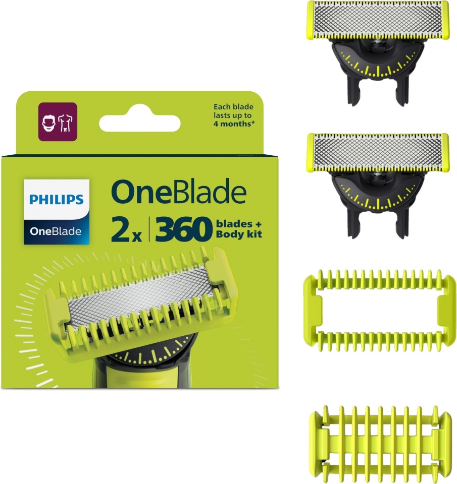 Philips vahetusterad QP624/50 360 OneBlade Set for Face + Body, 2tk, must/roheline