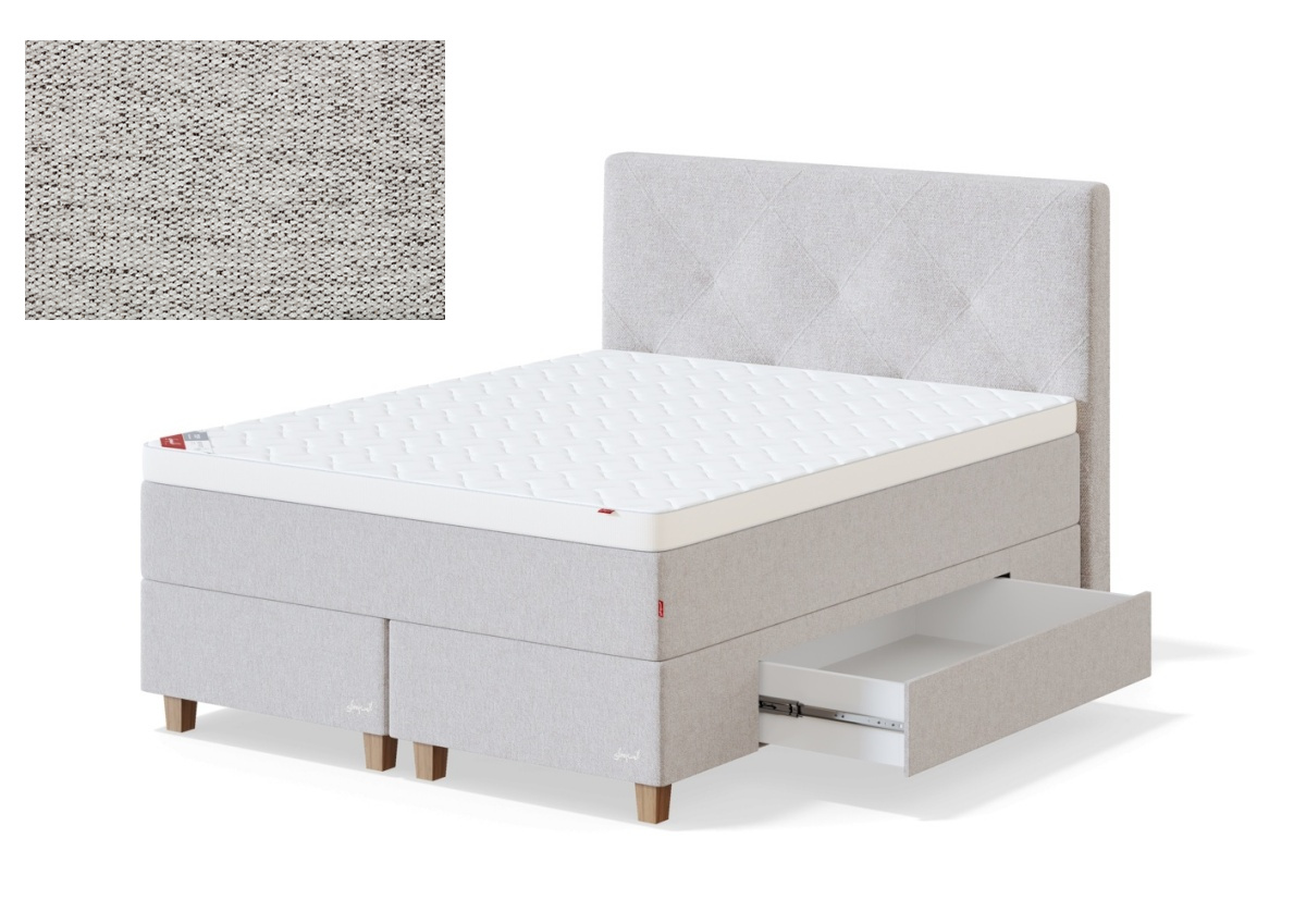 Sleepwell kontinentaalvoodi sahtlitega BLACK CONTINENTAL, 160x200x53cm, VERANO helehall, jäik