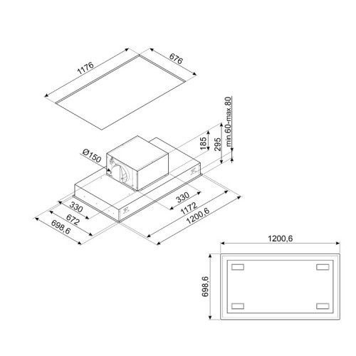 SMEG õhupuhastaja KSCB124X lakke integreeritav, 120 cm, 798 m3/h, 66 dB, matt valge