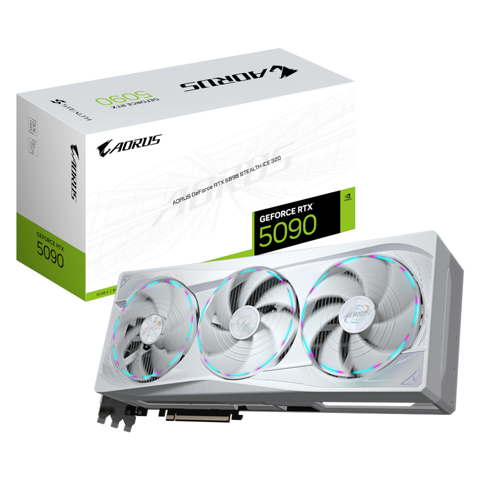 GigaByte videokaart GeForce RTX 5090 AORUS STEALTH ICE 32G (DLSS 4, 3x DisplayPort, 1x HDMI 2.1)