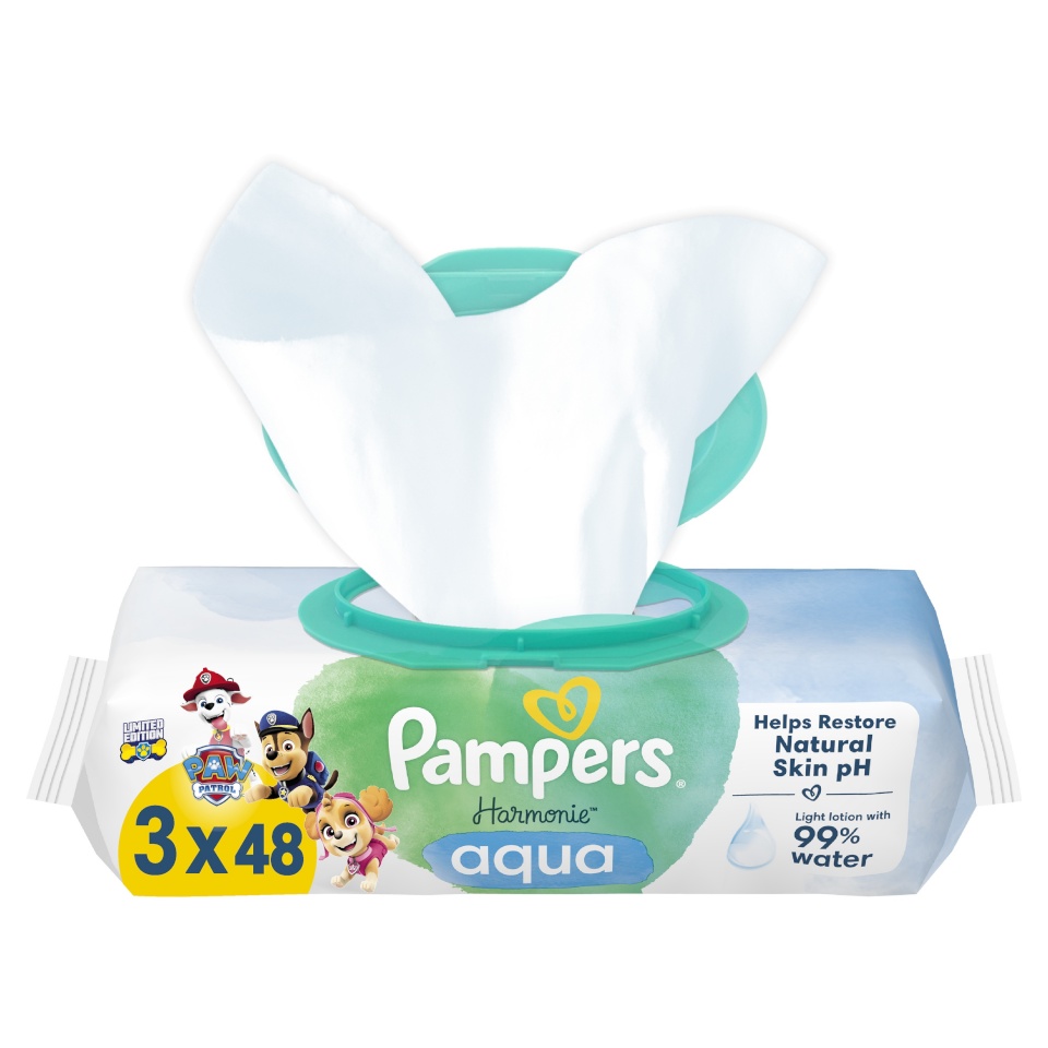 Pampers salvrätid Harmonie Aqua Baby niisked beebisalvrätid, 3 pakki, 144 salvrätti