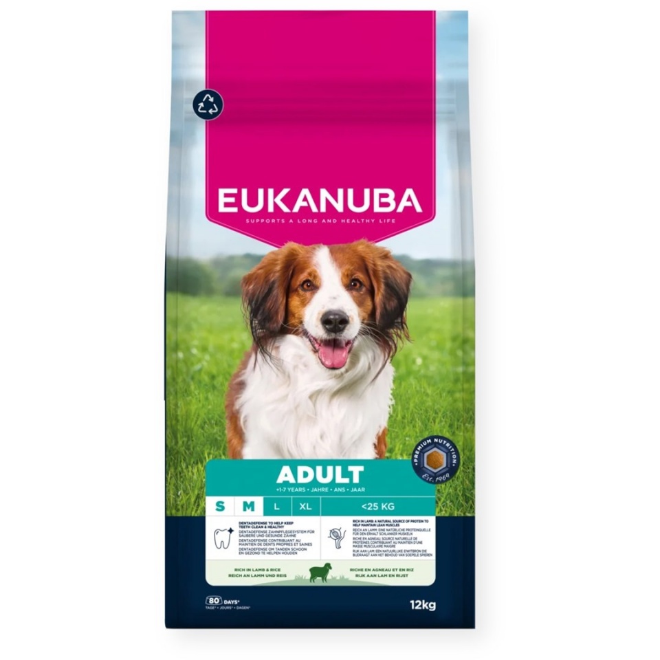 Eukanuba kuivtoit koerale Adult Small/Medium Rich in Lamb & Rice, 12kg