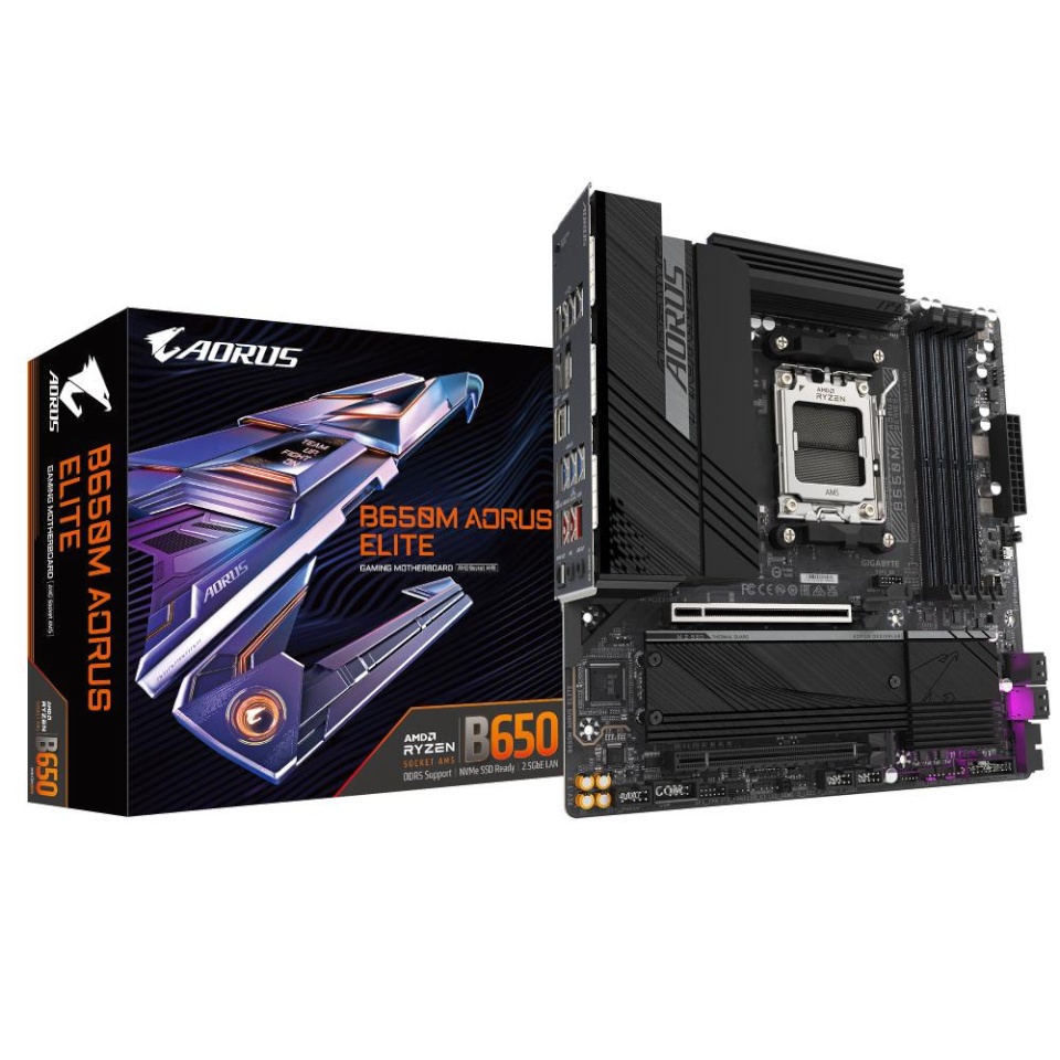 Gigabyte emaplaat AMD B650 sam5 micro-ATX memory Ddr5 memory Slots 4 1xPSIe 4.0 4x	 1xPSIe 4.0 16x 2xm.2 1xhdmi 1xdisplayport 4xusb 2.0 7xusb 3.2 1xusb-c 1xoptical S/pdif 1xrj45 3xaudio Port b650maoruselite1.3