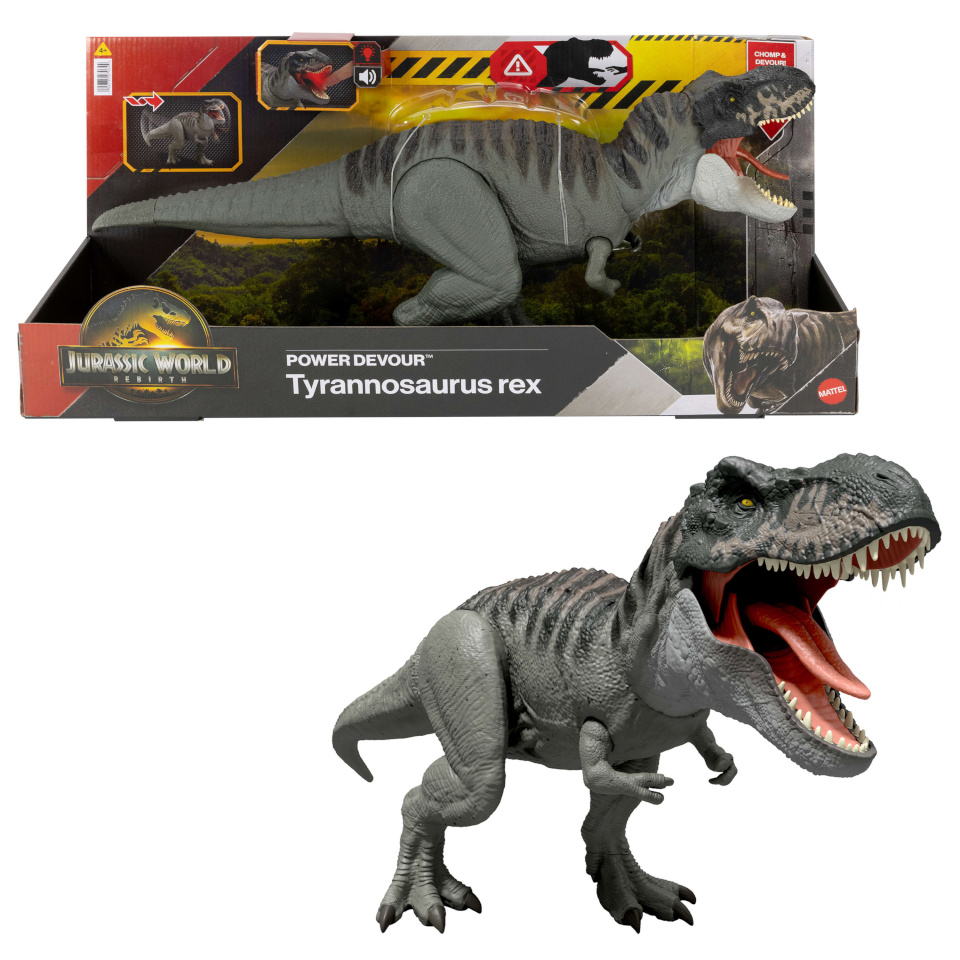 Mattel mängufiguur Jurassic World Rebirth Power Devour Tyrannosaurus Rex (mit Lichtern und Geräuschen)