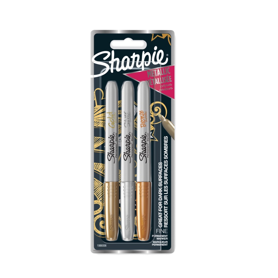 Sharpie markerid 1x3 Metallic Marker F, kuldne/hõbedane/pronks, 3tk