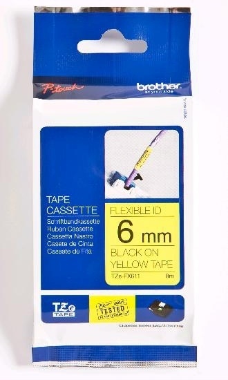 Brother etiketiprinteri etiketid TZe-FX611, 6 mm x 8 m, must kollasel taustal