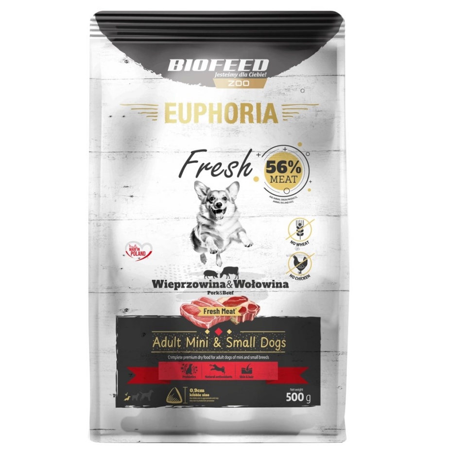 Biofeed kuivtoit koerale Euphoria Fresh Adult Pork and Beef XS/S, 500g