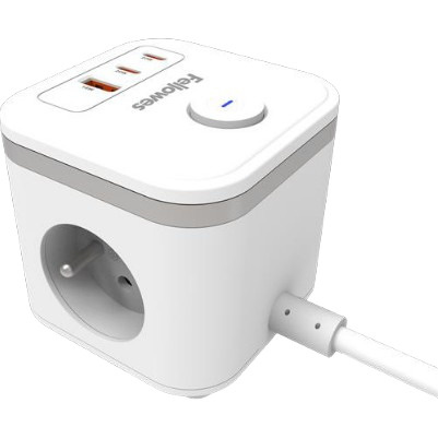 Fellowes pikendusjuhe Power Cube 3xSteckdose,1xUSB-A,2xUSB-C,Schalter wei