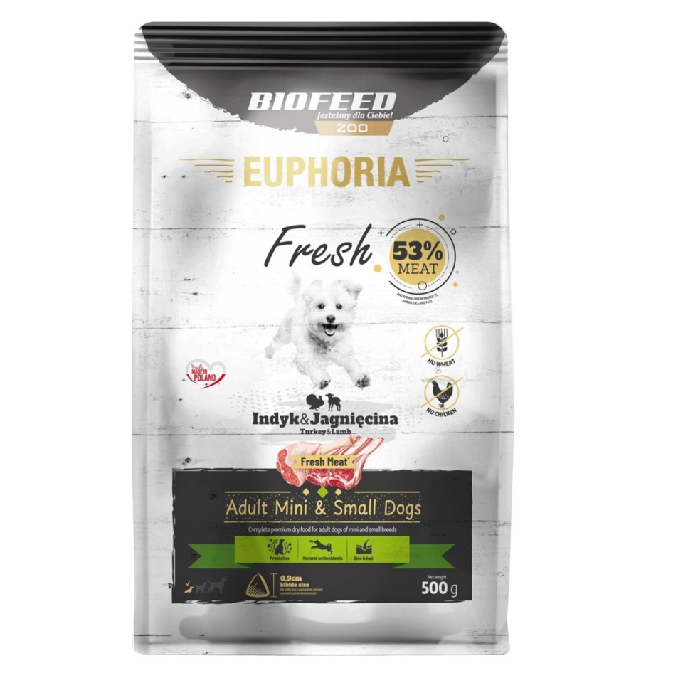 Biofeed kuivtoit koerale Euphoria Fresh Adult Turkey and Lamb XS/S, 500g