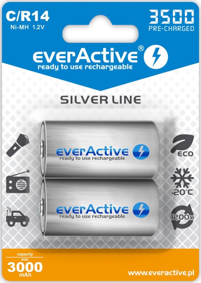 everActive aku Rechargeable Batteries R14/C Ni-MH 3500 mAh ready to use