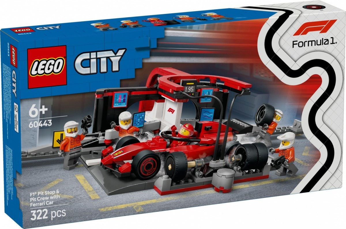 LEGO klotsid 60443 City F1 Boxenstopp mit Boxencrew und Ferrari Flitzer