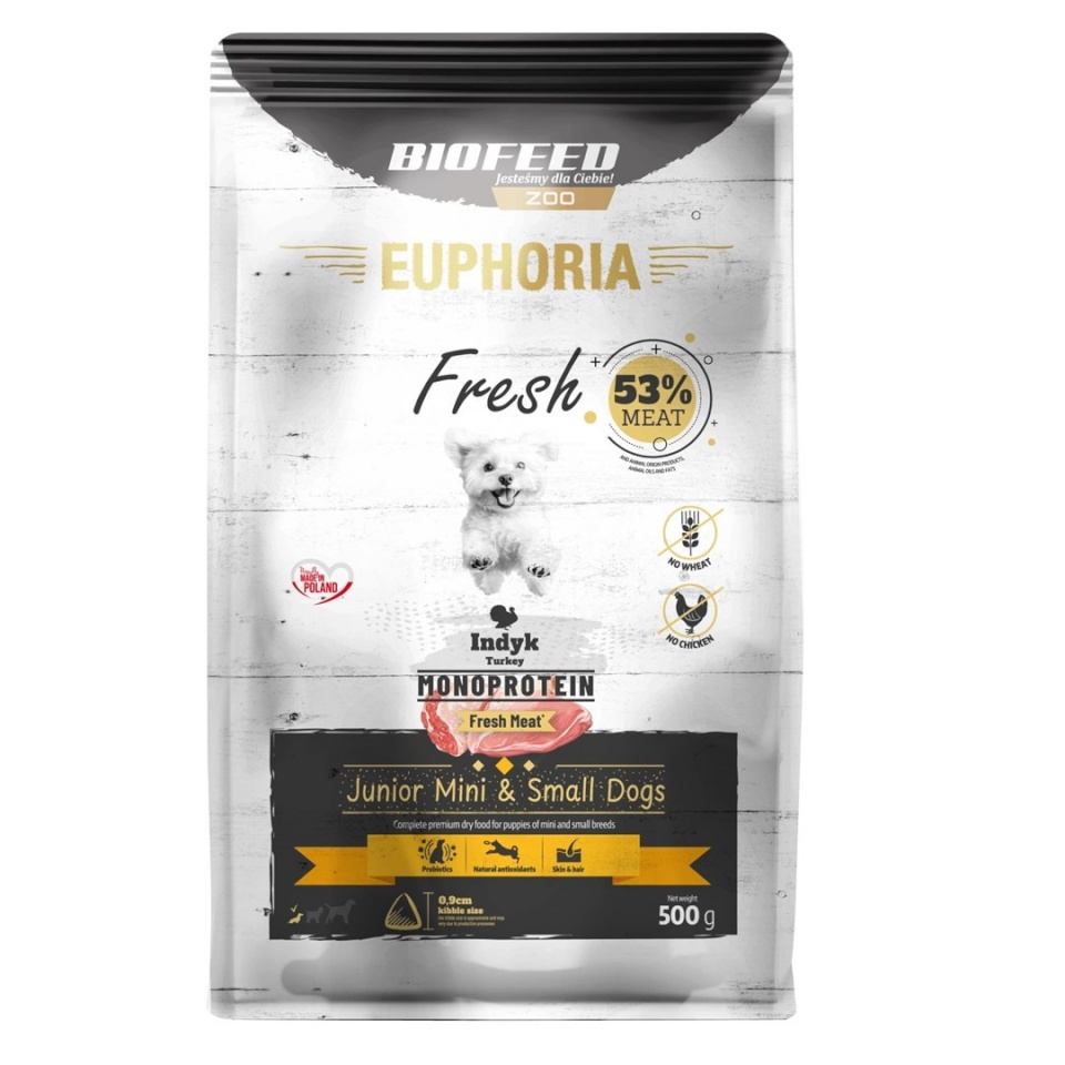 Biofeed kuivtoit koerale Euphoria Fresh Junior Turkey Monoprotein XS/S, 500g