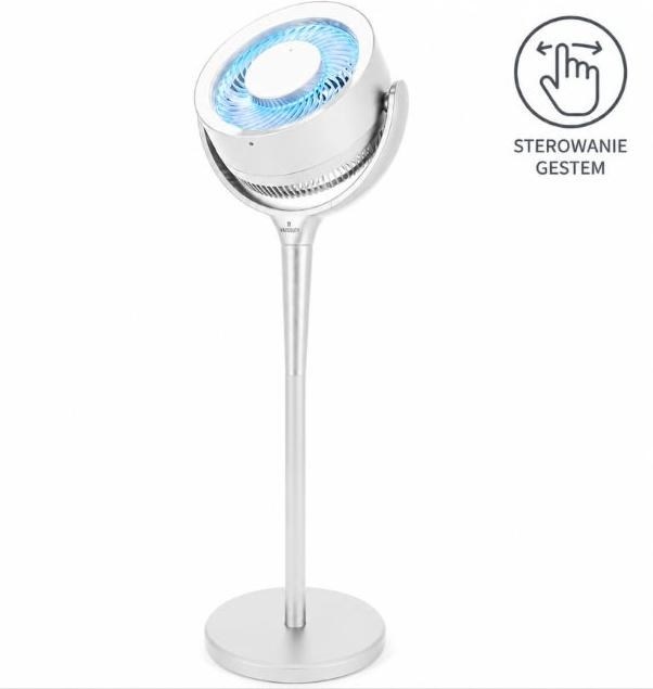 MPM HL-WP-03 gesture-controlled fan, 12-speed airflow control, digital LED display, remote control, 24W power, valge