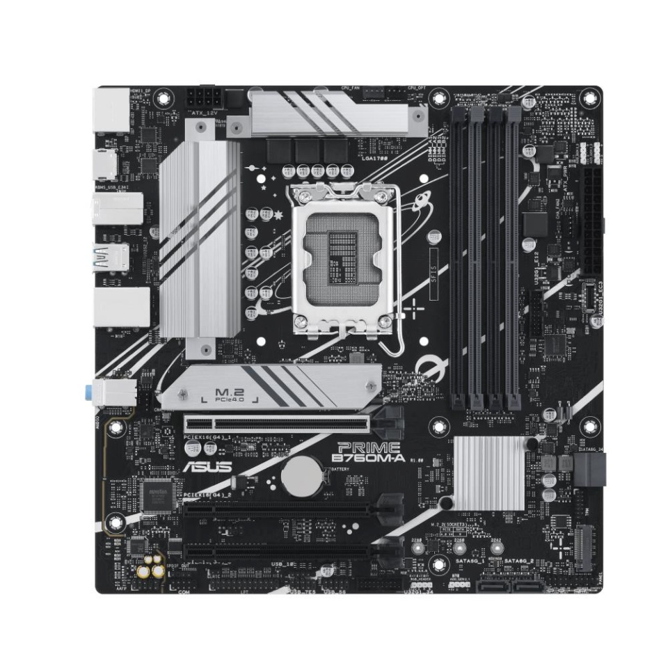 Asus emaplaat intel B760 Express LGA1700 micro-ATX memory Ddr5 memory Slots 4 2xpci-express 4.0 16x 2xm.2 1xhdmi 2xdisplayport 4xusb 2.0 2xusb 3.2 1xps/2 1xrj45 3xaudio Port primeb760m-a-csm