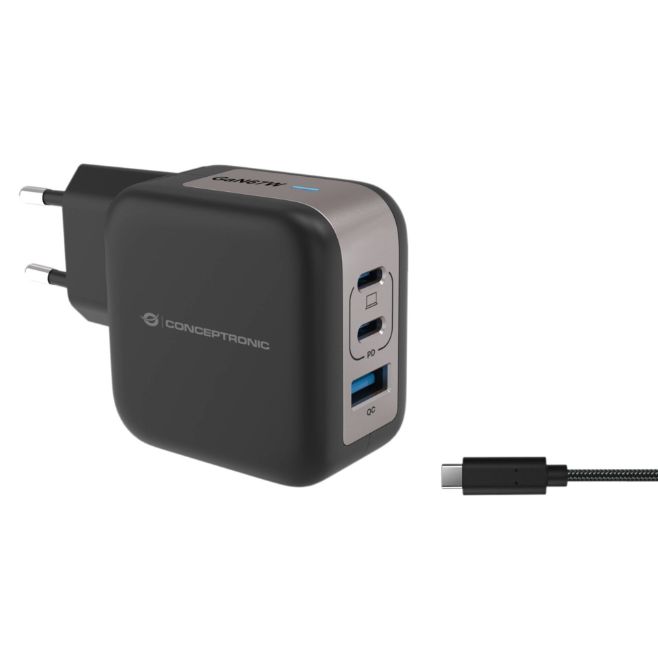 CONCEPTRONIC laadija ALTHEA17B 3-Port 67W GaN USB PD Charger