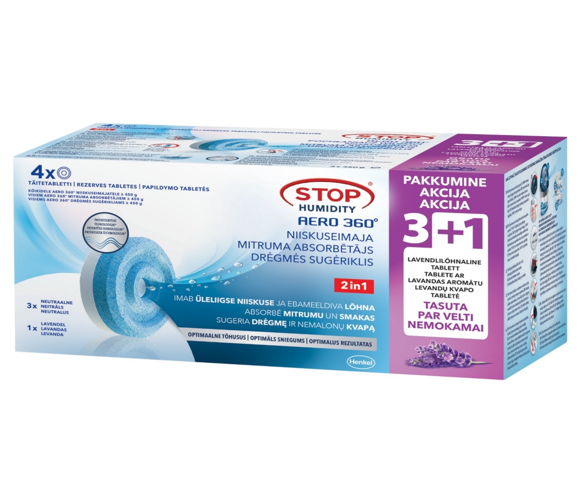 Stop Humidity niiskuseimaja täitetabletid Aero 360°, 3x450 g neutraalne + 1x450 g lavendel