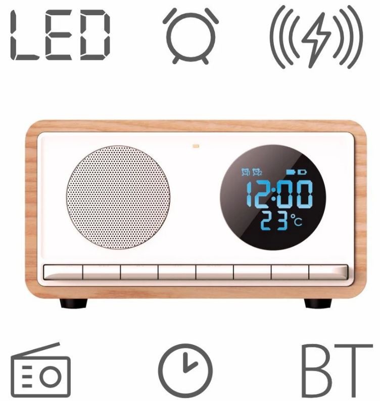 Manta kellraadio juhtmevaba laadijaga Manta RDI912W, valge