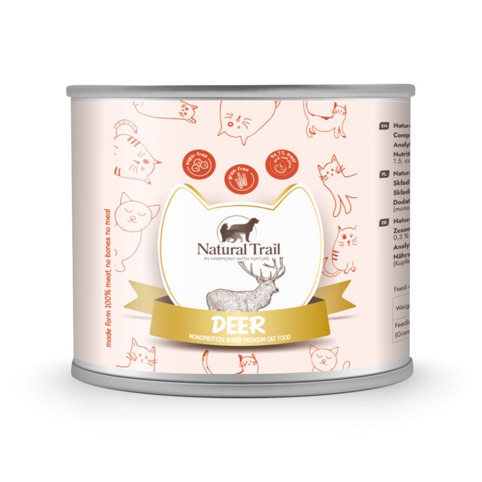 Natural Trail kassitoit Monoprotein Deer - Wet Cat Food- 185g