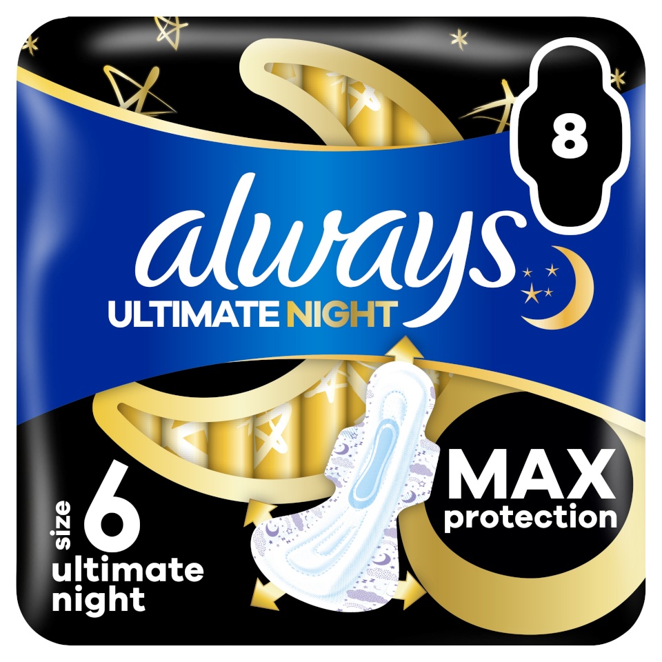Always Ultimate Night Size 6 Tiibadega Hügieenisidemed, 8 tk