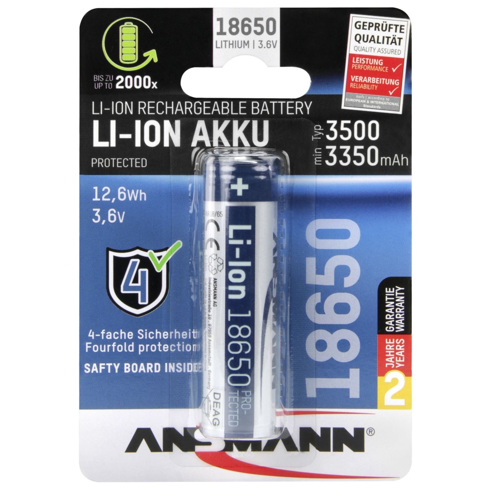 Ansmann akud Li-Ion 18650 3500mAh 3,6V 12,6Wh 1307-0001