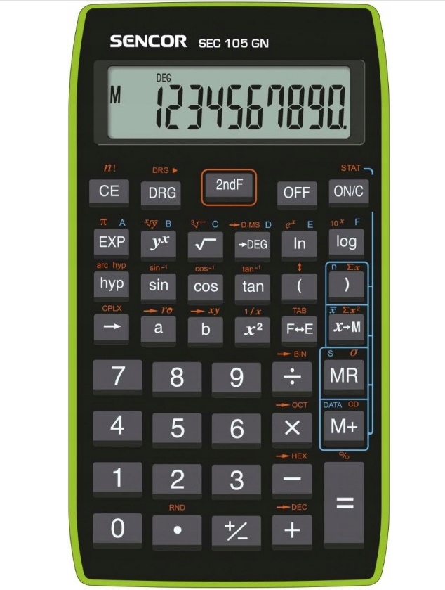 Sencor kalkulaator SEC 105 GN LCD 10 School and Scientific Calculator, must/roheline