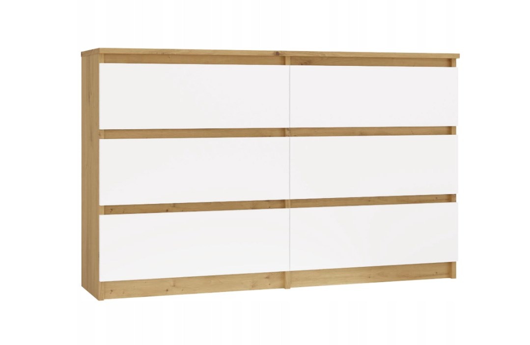 Top E Shop kummut M6 MALWA CHEST OF DRAWERS 120cm 6 DRAWERS OAK ARTISAN/valge