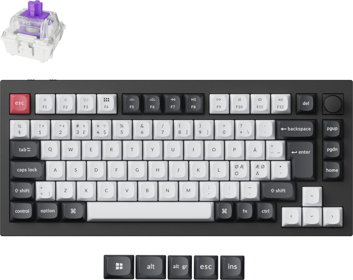 Keychron klaviatuur Q1 HE 75% mehaaniline, Gateron Double-Rail lülitid, must